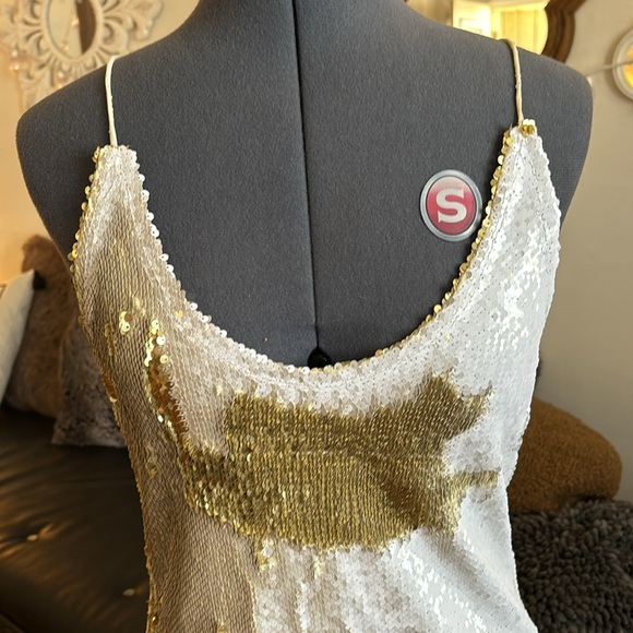 Women’s Free People white/gold sequin mini dress, size Small - Picture 2 of 8